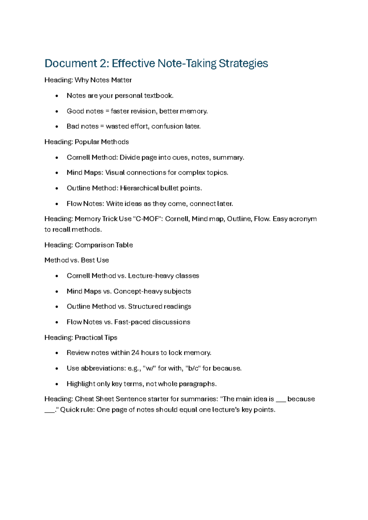 Effective Note-Taking Strategies (Course Code: Document 2) - Studocu