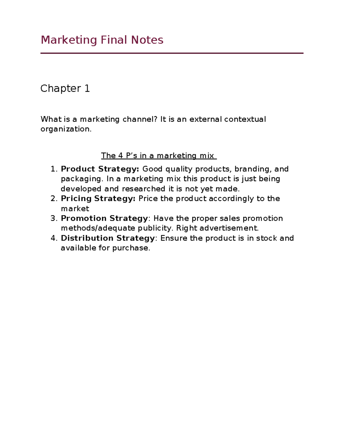 Marketing 101: Final Notes on Channels & Distribution Strategies - Studocu