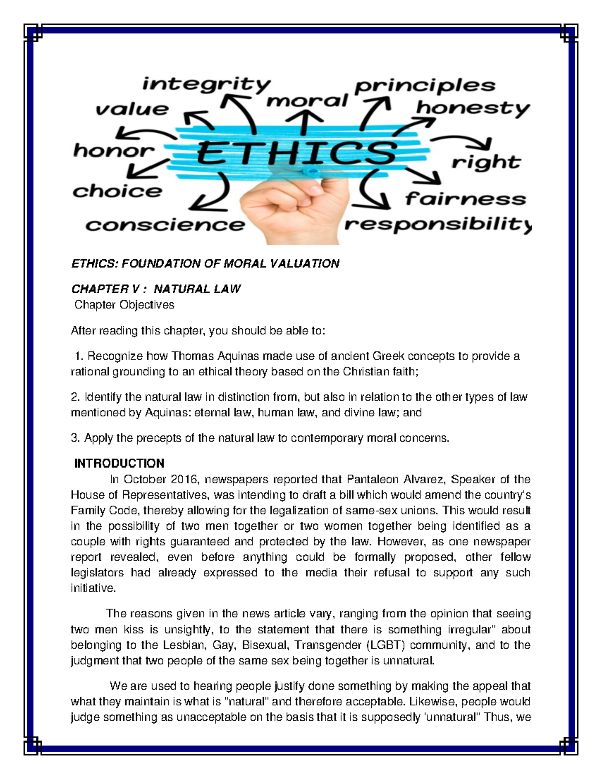 VAL02 Module Chapter 5 Natural LAW - ETHICS: FOUNDATION OF MORAL ...