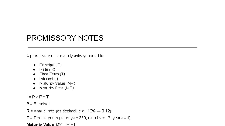 PROMISSORY NOTES & PAYROLL CALCULATIONS: Key Concepts & Formulas - Studocu
