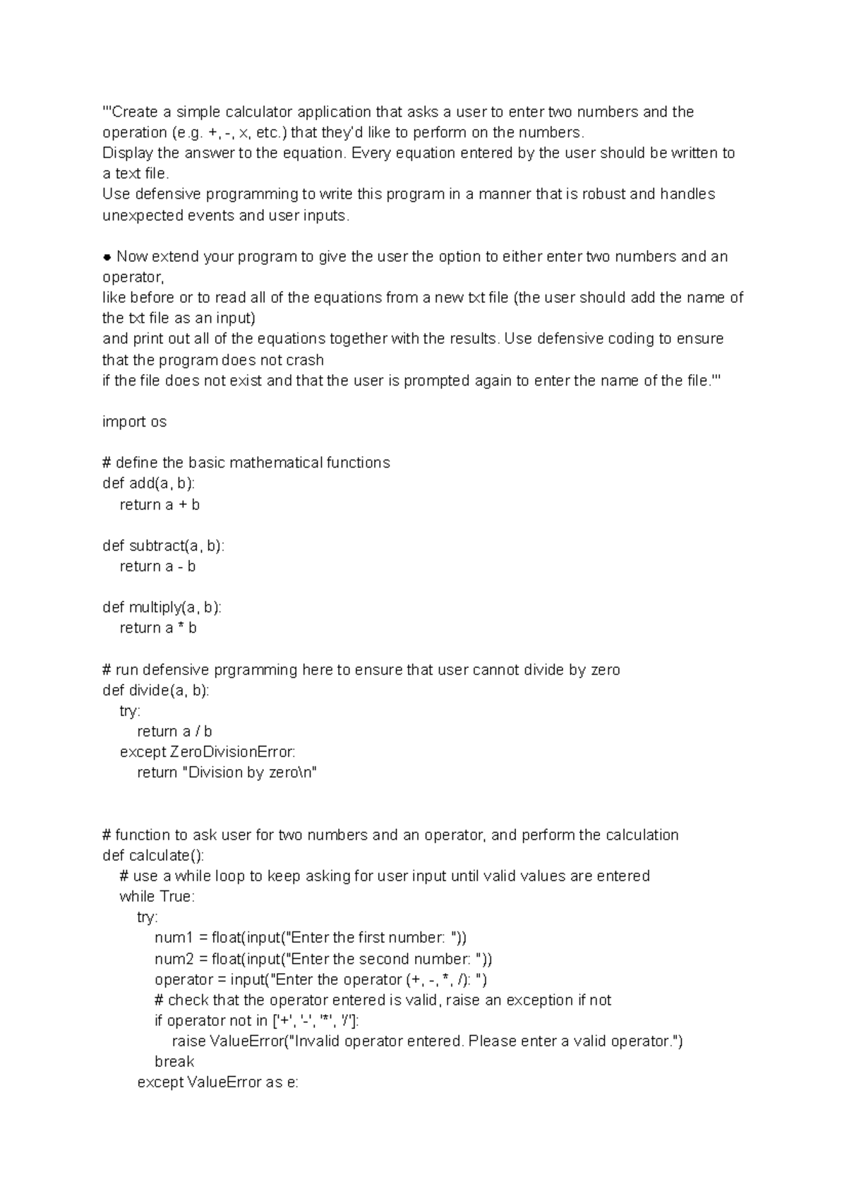 Simple Calculator App with Defensive Programming Techniques - Studocu