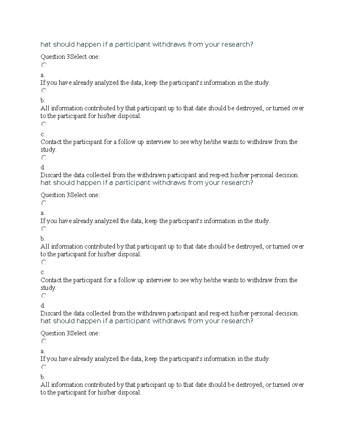 D3 - Participant Withdrawal Procedures in Research: Question 3 - Studocu