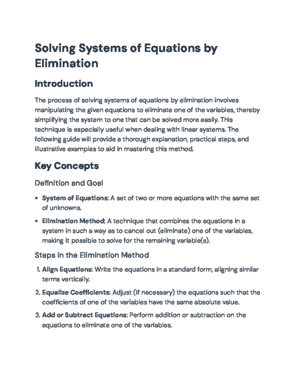 Solving Systems of Equations by Elimination - Method Guide (MATH 101 ...
