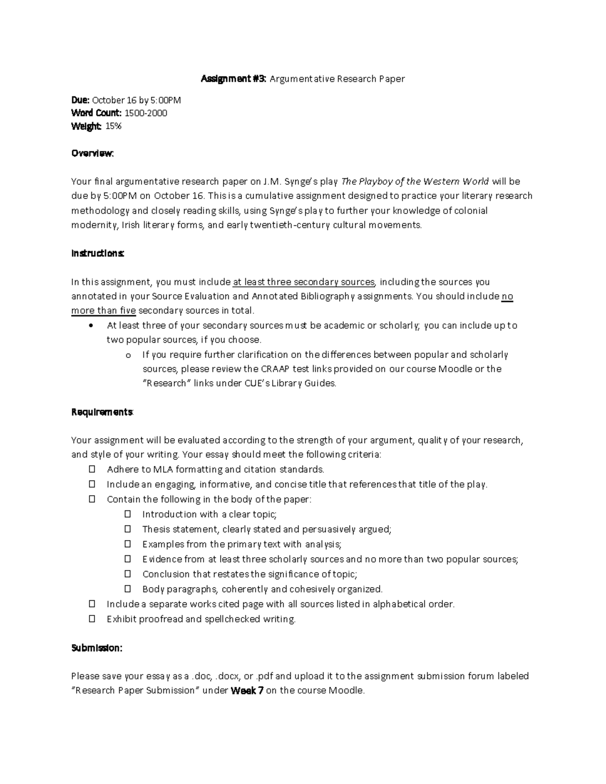 ENG 365 - Essay #1 Instructions - Assignment # 3 : Argumentative ...
