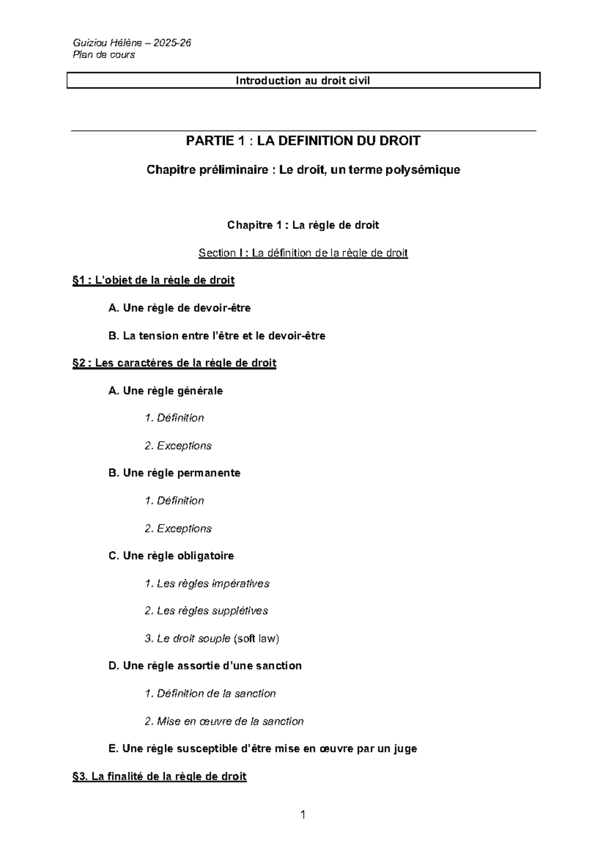 Plan de Cours Droit Civil - Introduction et Sources (PARTIE 1 & 2 ...
