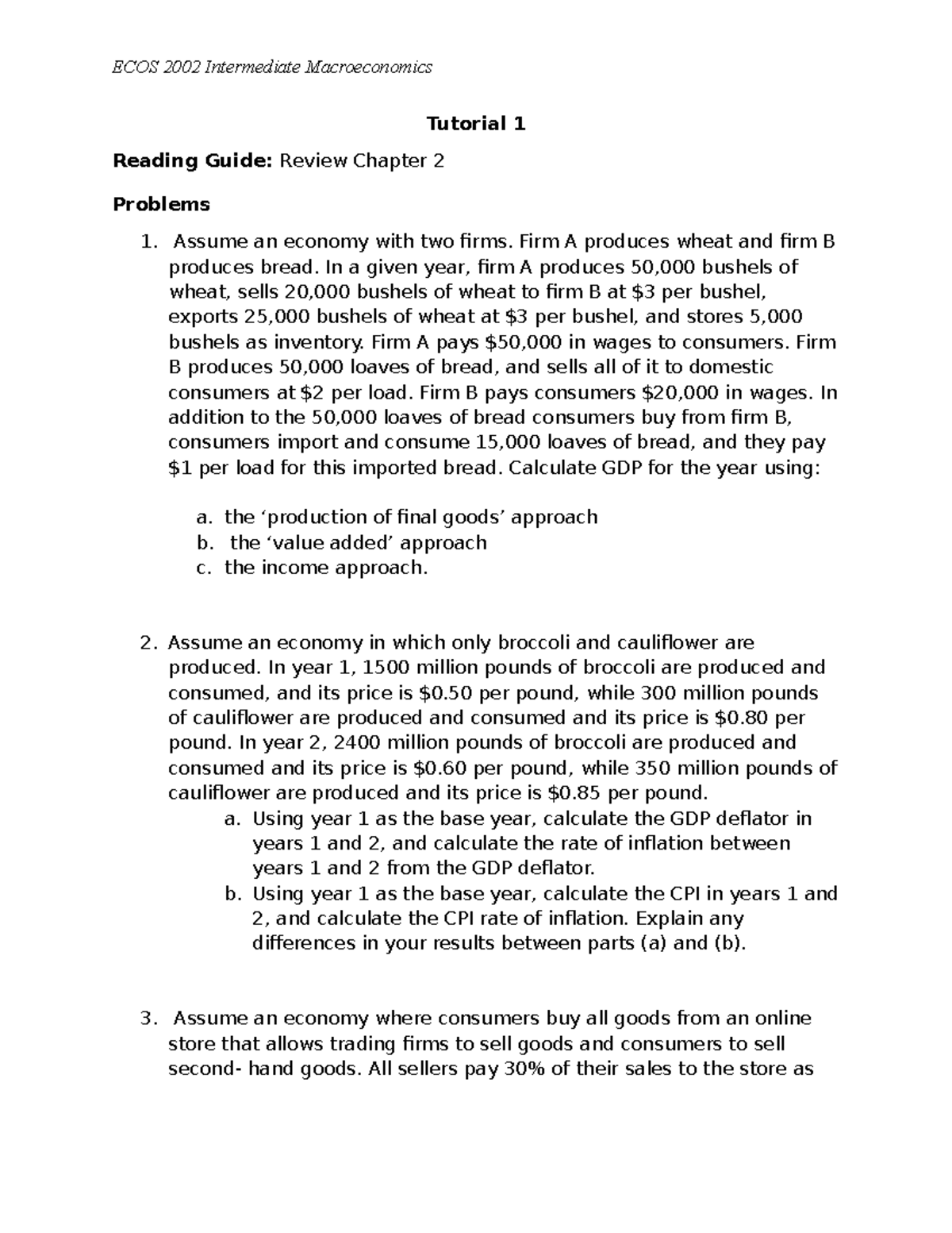 ECOS 2002 Intermediate Macroeconomics Tutorial 1: GDP Calculation ...