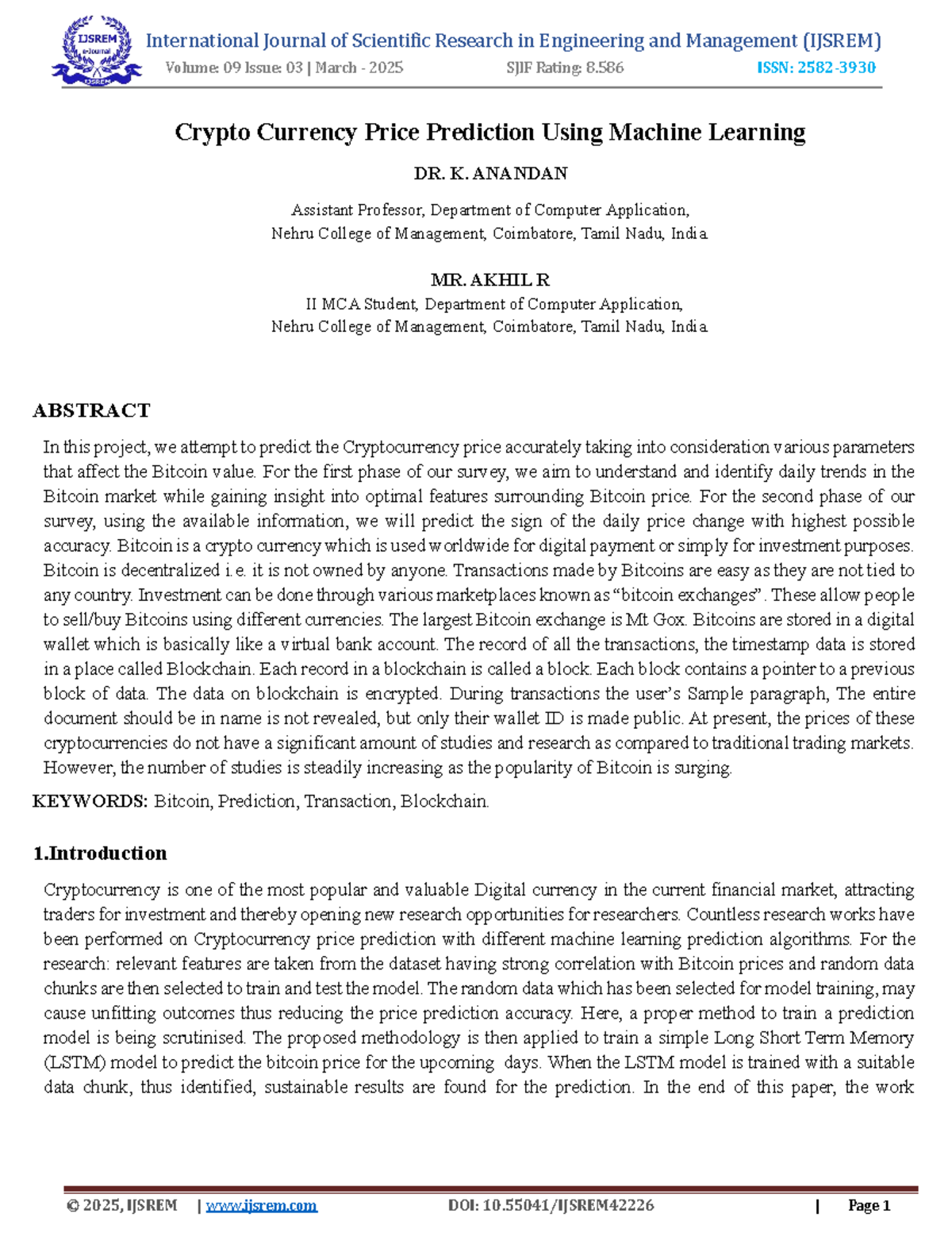 Crypto Price Prediction Using ML: An LSTM Approach for BTC Analysis ...