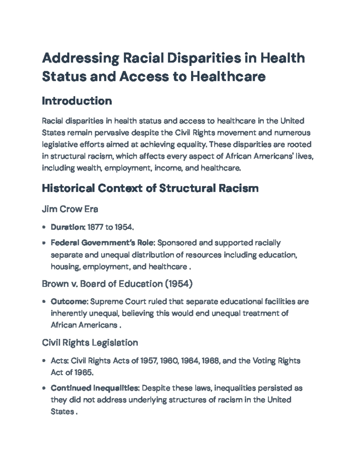 Racial Disparities in Health Access: The Role of Structural Racism in U ...