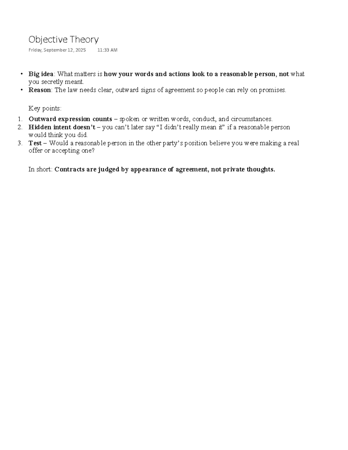 Contracts and the Objective Theory of Agreement: Key Insights - Studocu