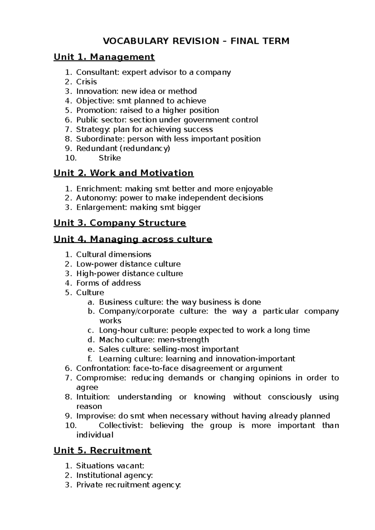 Vocab-Final Exam - Key Terms from Units 1 to 5 for Review - Studocu