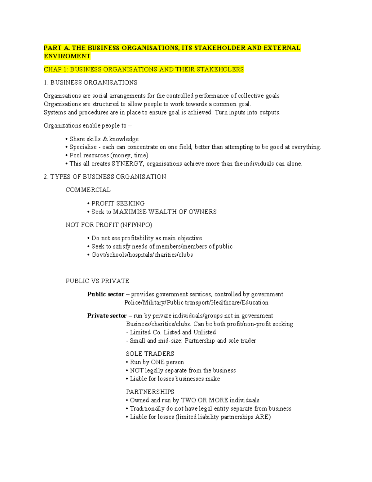 NOTE - note - PART A. THE BUSINESS ORGANISATIONS, ITS STAKEHOLDER AND ...
