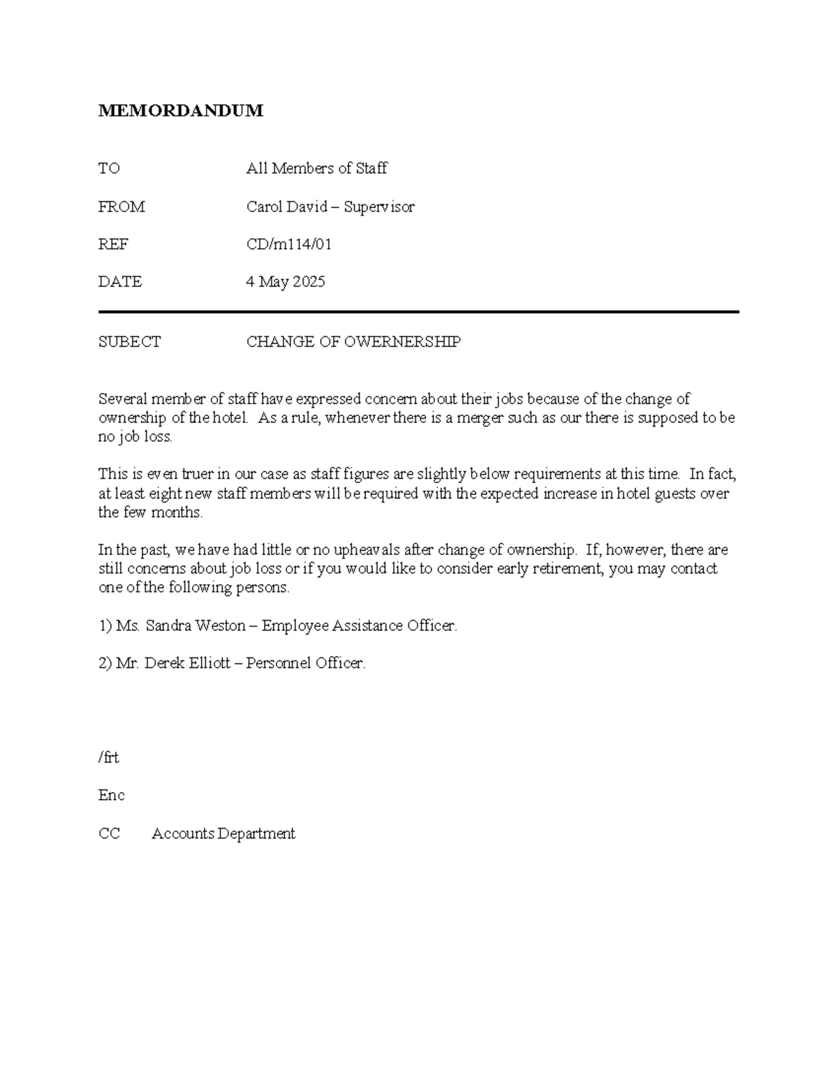 Memo: Introduction of Quantity Surveying Department - Ref: 4786 - Studocu