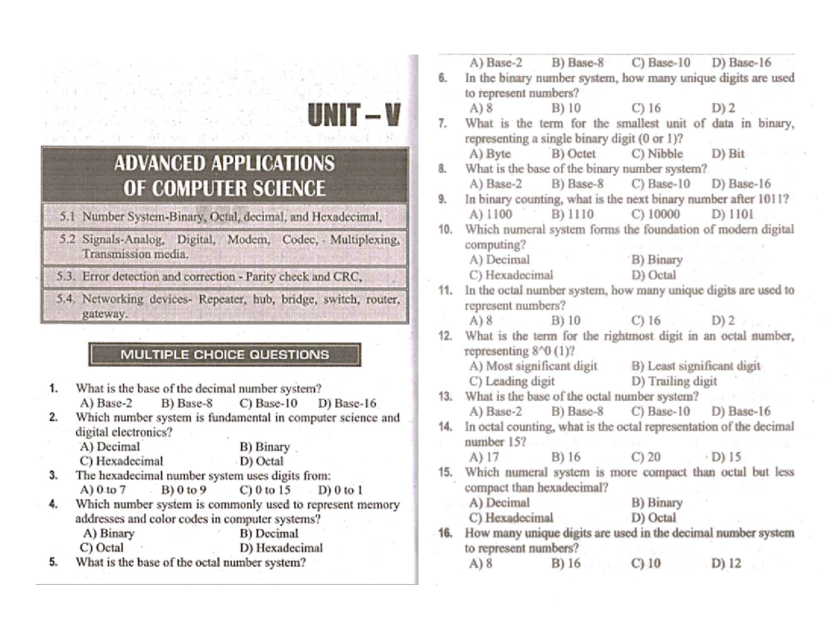 ADVANCED COMPUTER SCIENCE BITS - UNIT V MULTIPLE CHOICE QUESTIONS - Studocu