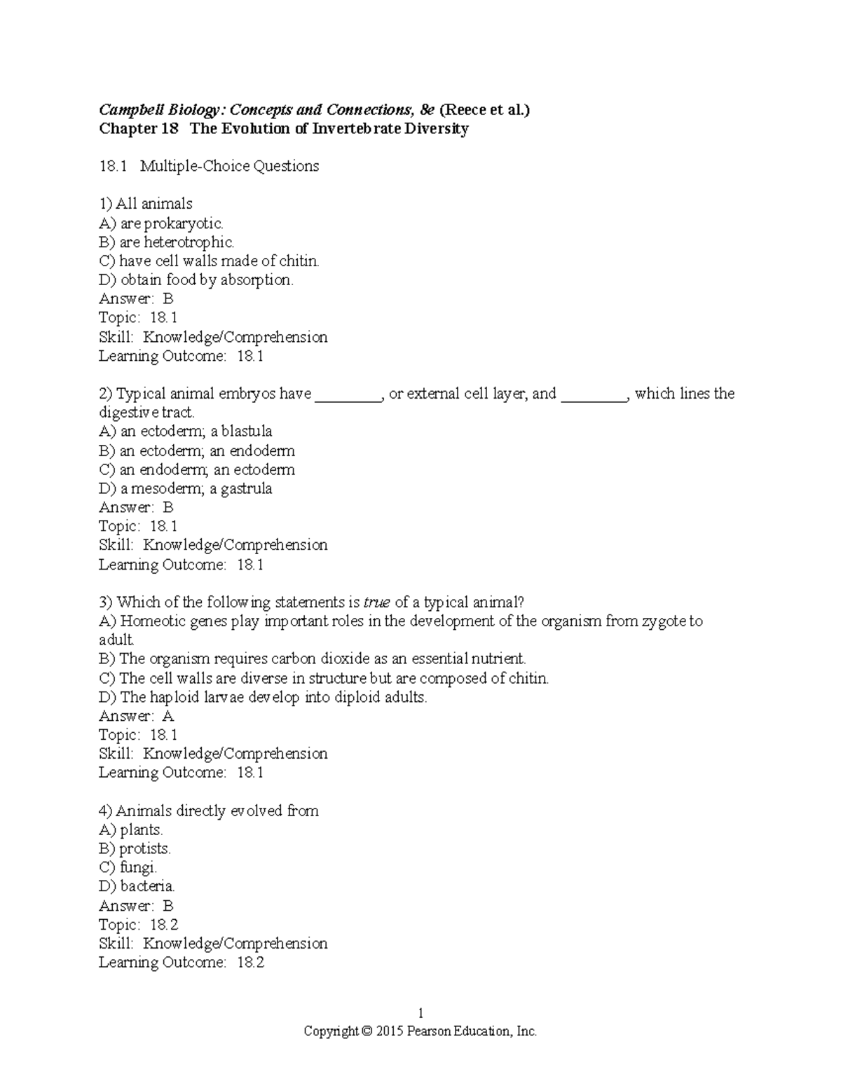 Chapter 18 Quiz: Evolution of Invertebrate Diversity (Biology) - Studocu