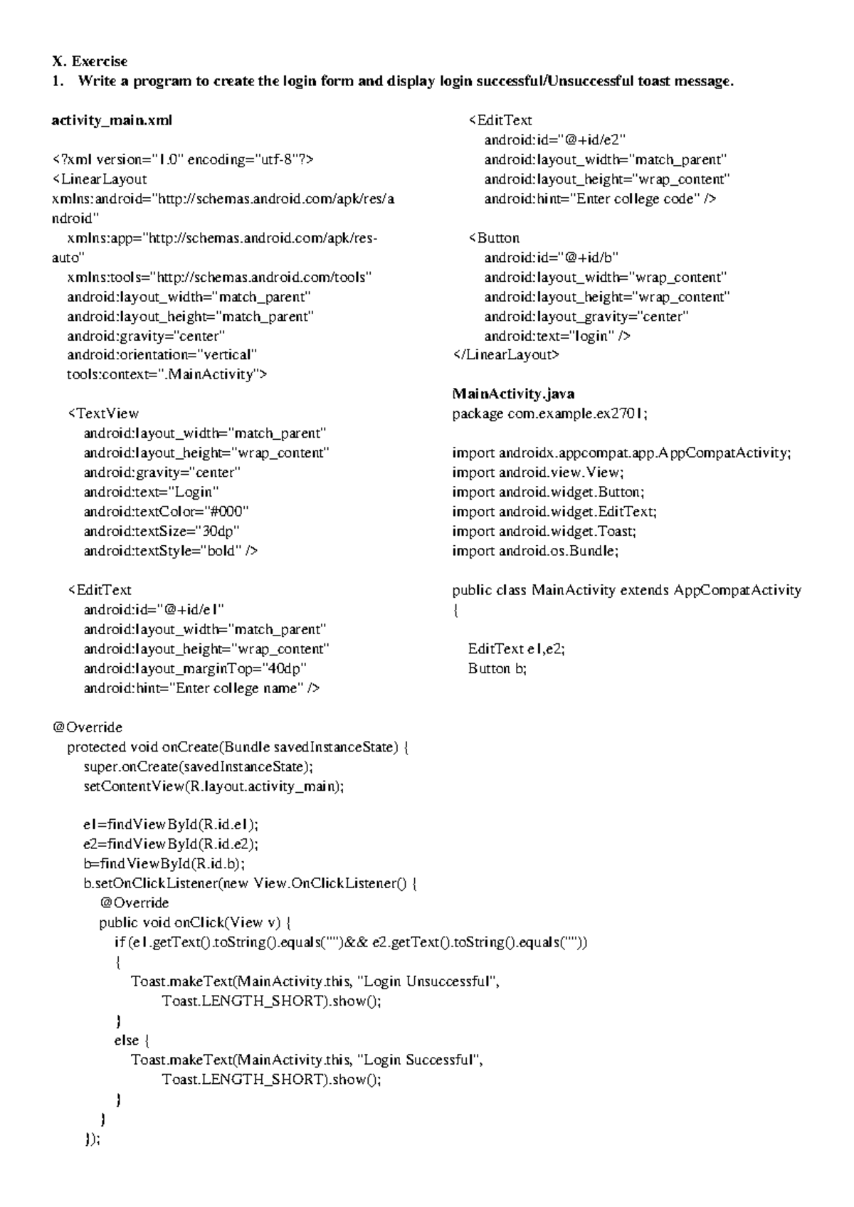 MAD Practical 27 - X. Exercise Write a program to create the login form ...