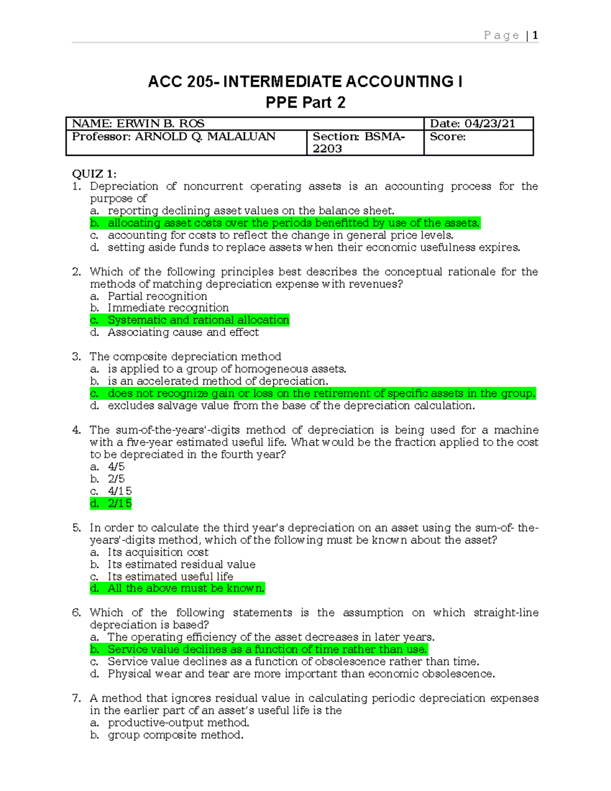 QUIZ ACC 205: INTERMEDIATE ACCOUNTING I - PPE PART 2 by ERWIN B. ROS ...
