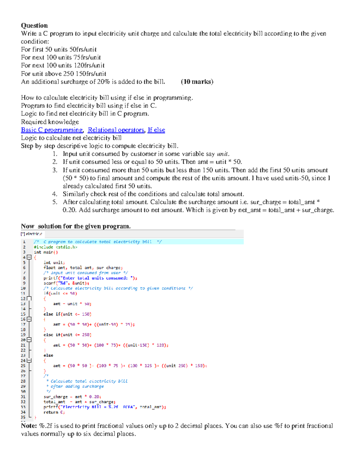 Calculate electricity - Question Write a C program to input electricity ...