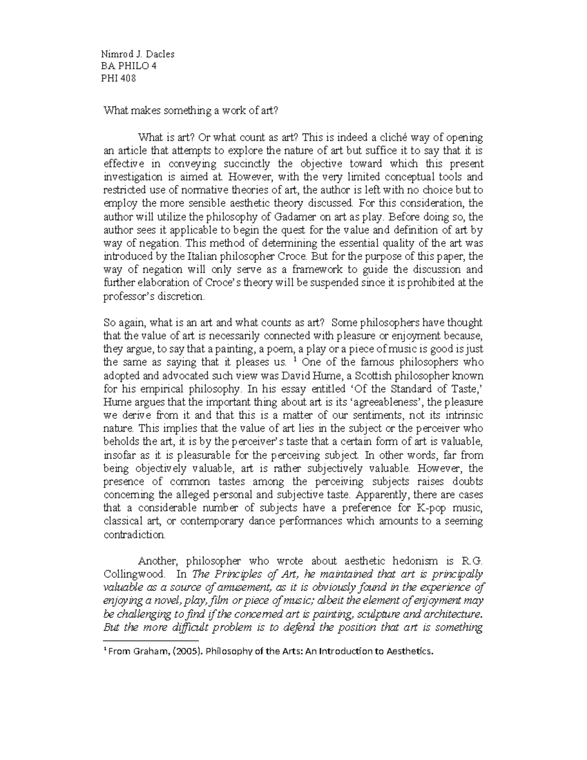 What is Art - This paper discusses the definition of art or "what makes ...