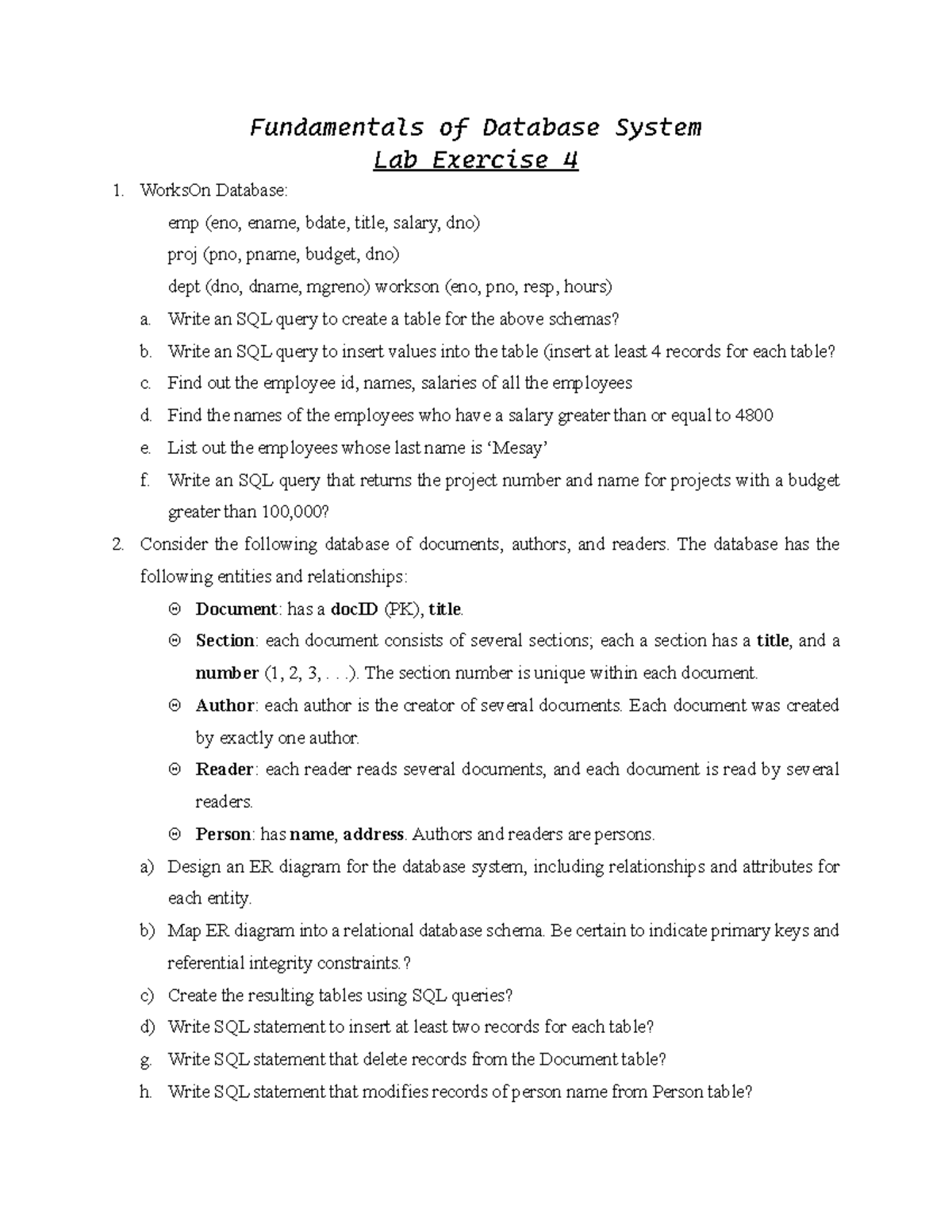 Fundamentals of Database System Lab Excercise 4 - Fundamentals of ...