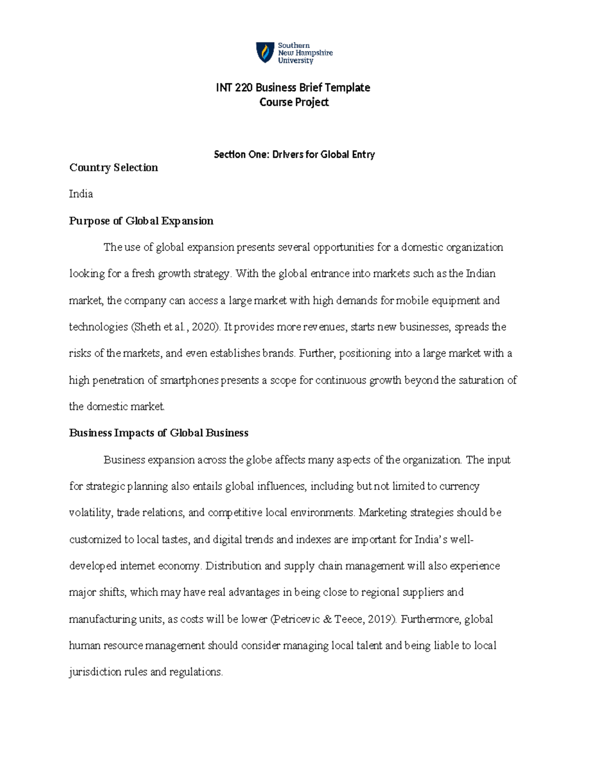 INT 220 Business Brief - informative - INT 220 Business Brief Template ...