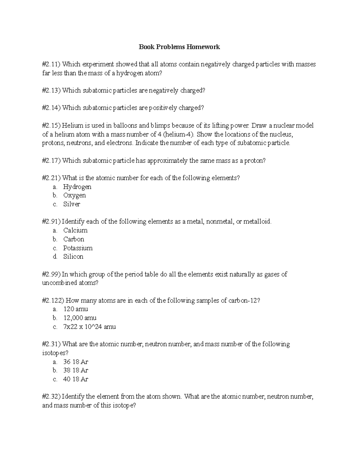 Essentials of Chemistry (CHEM101): Chapter 2 Homework Problems - Studocu