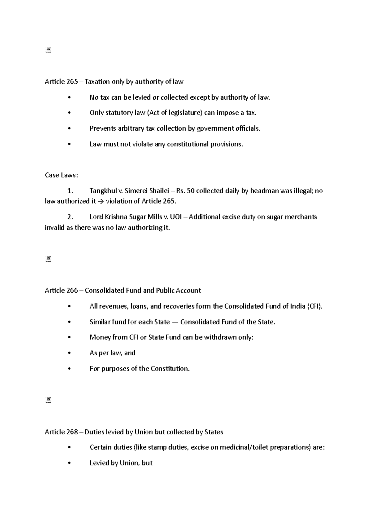 Taxation Overview: Article 265 and Related Case Laws - Studocu