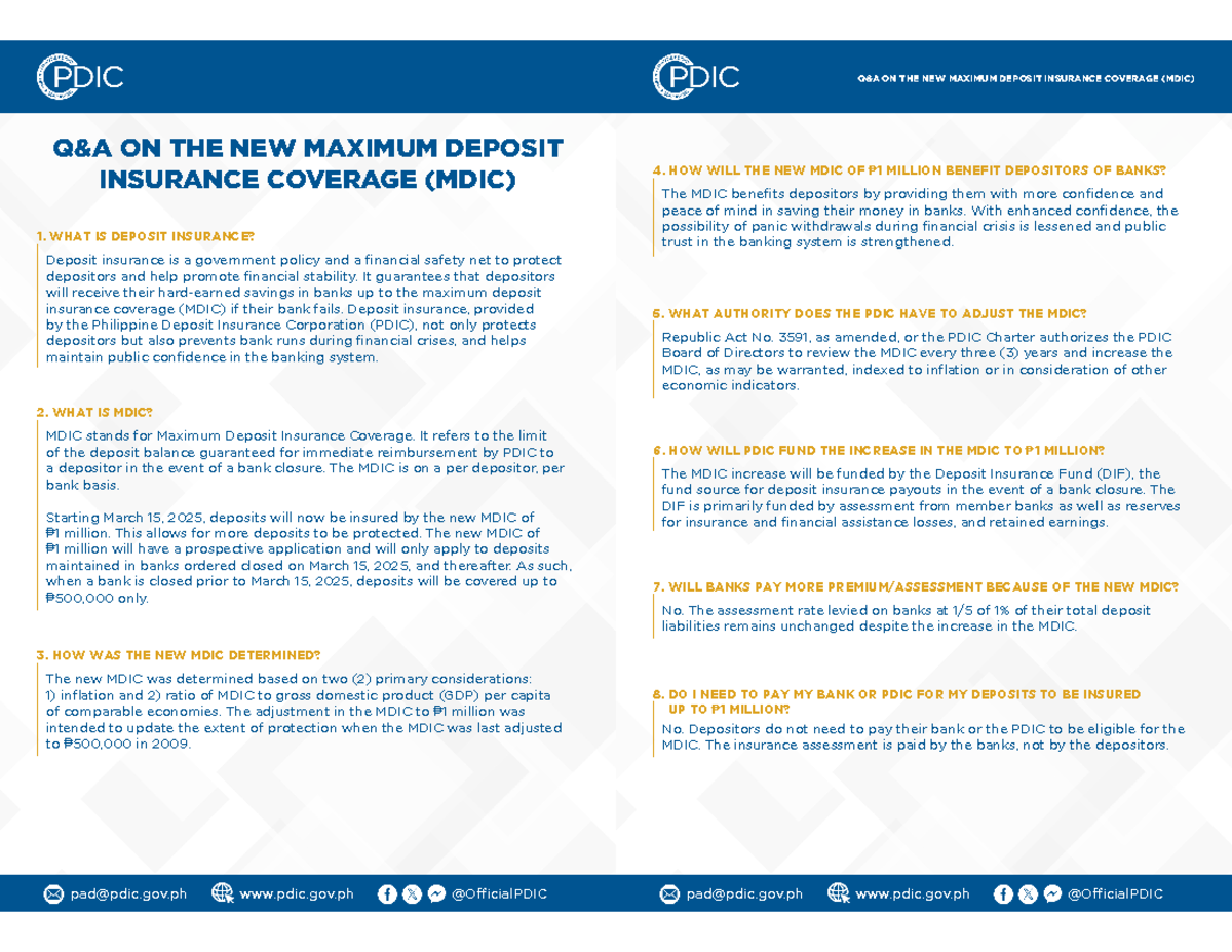 Q&A on the New MDIC - MDIC - Deposit insurance is a government policy ...