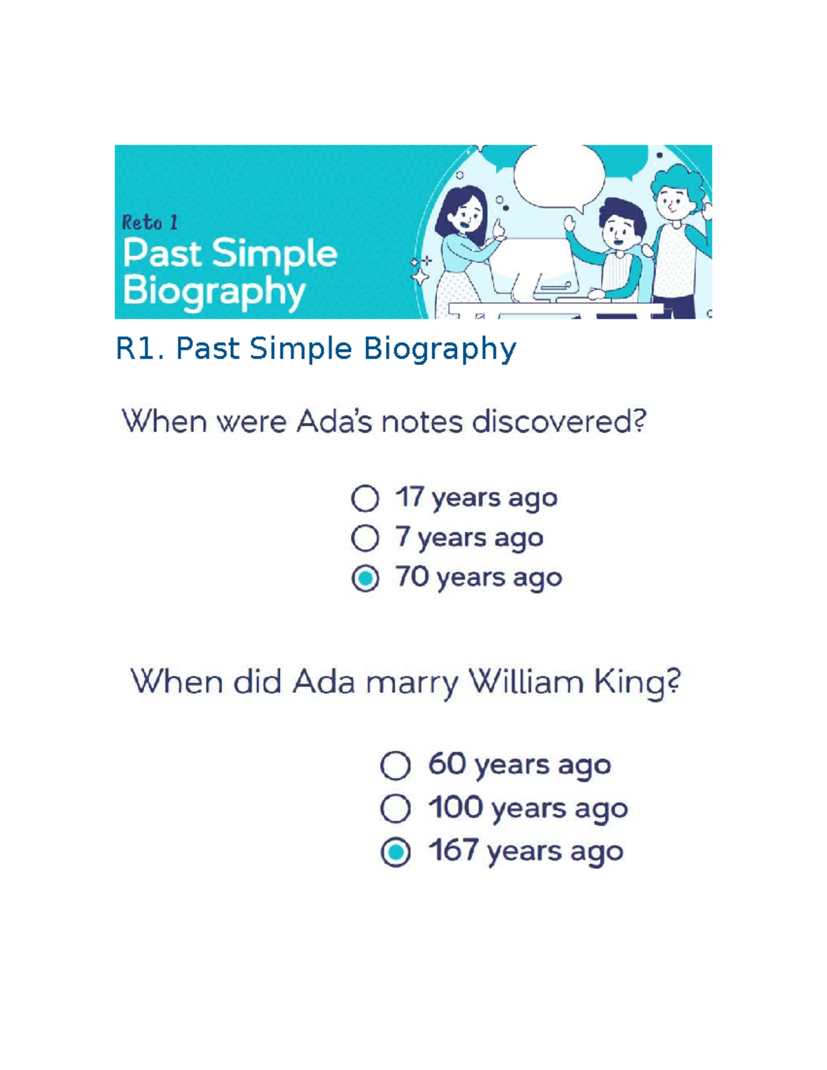 R1. Past Simple Biography: Ada Lovelace's Life Events - Studocu