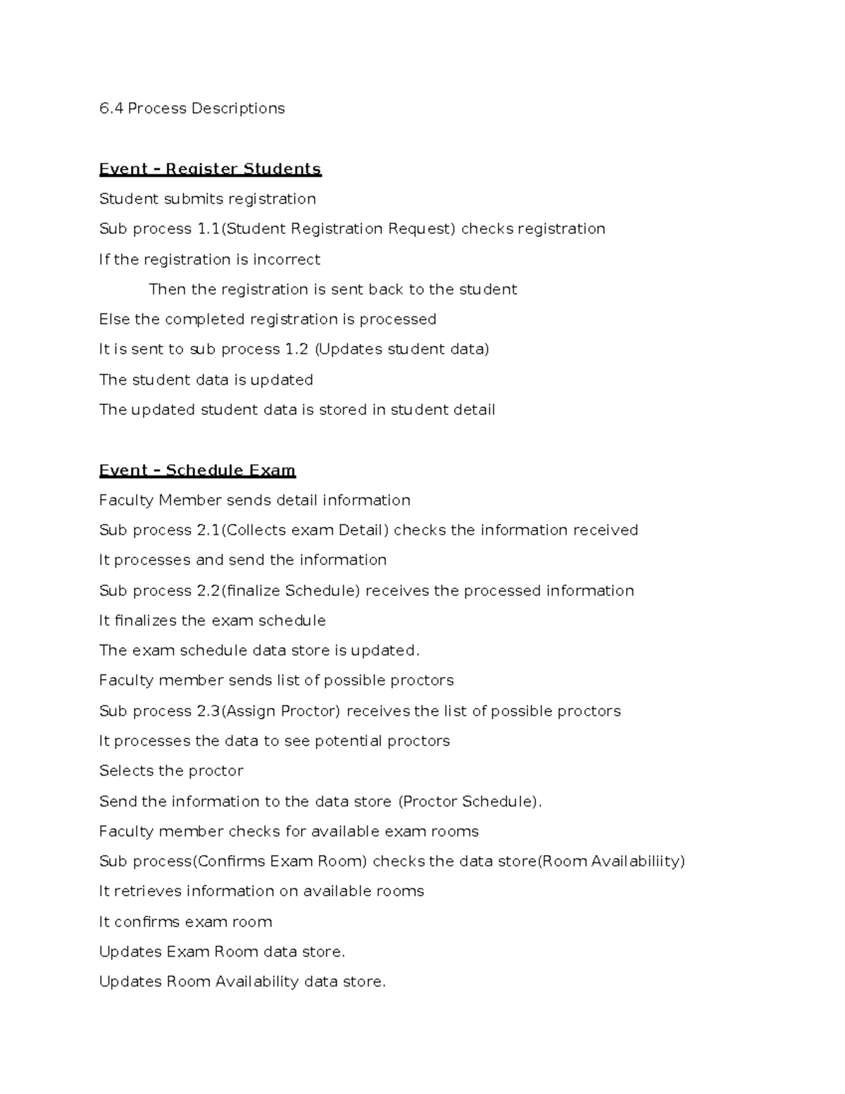 IS226 A1 Process Descriptions: Student Registration & Exam Scheduling ...