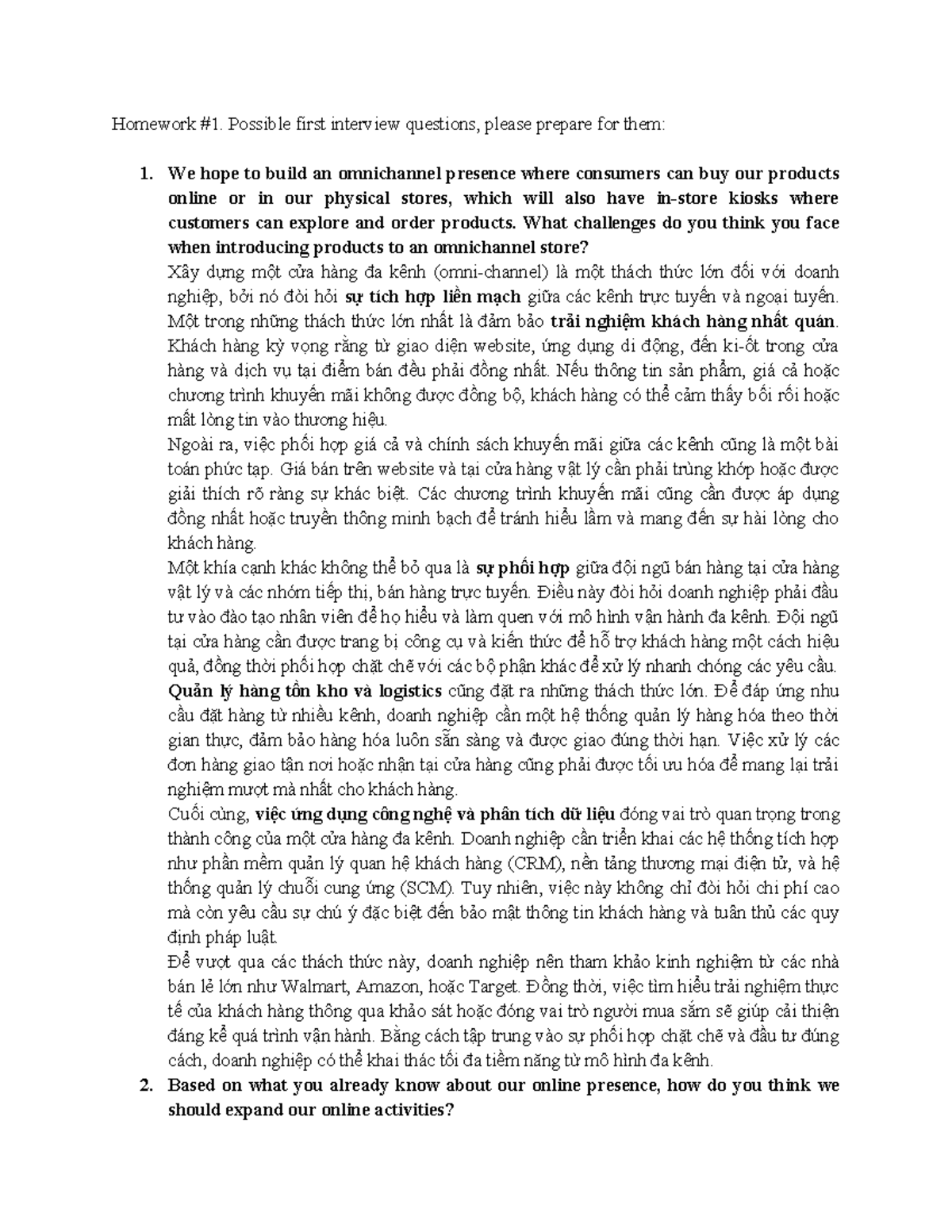 Homework#1 - Homewrork - Homework #1. Possible first interview ...