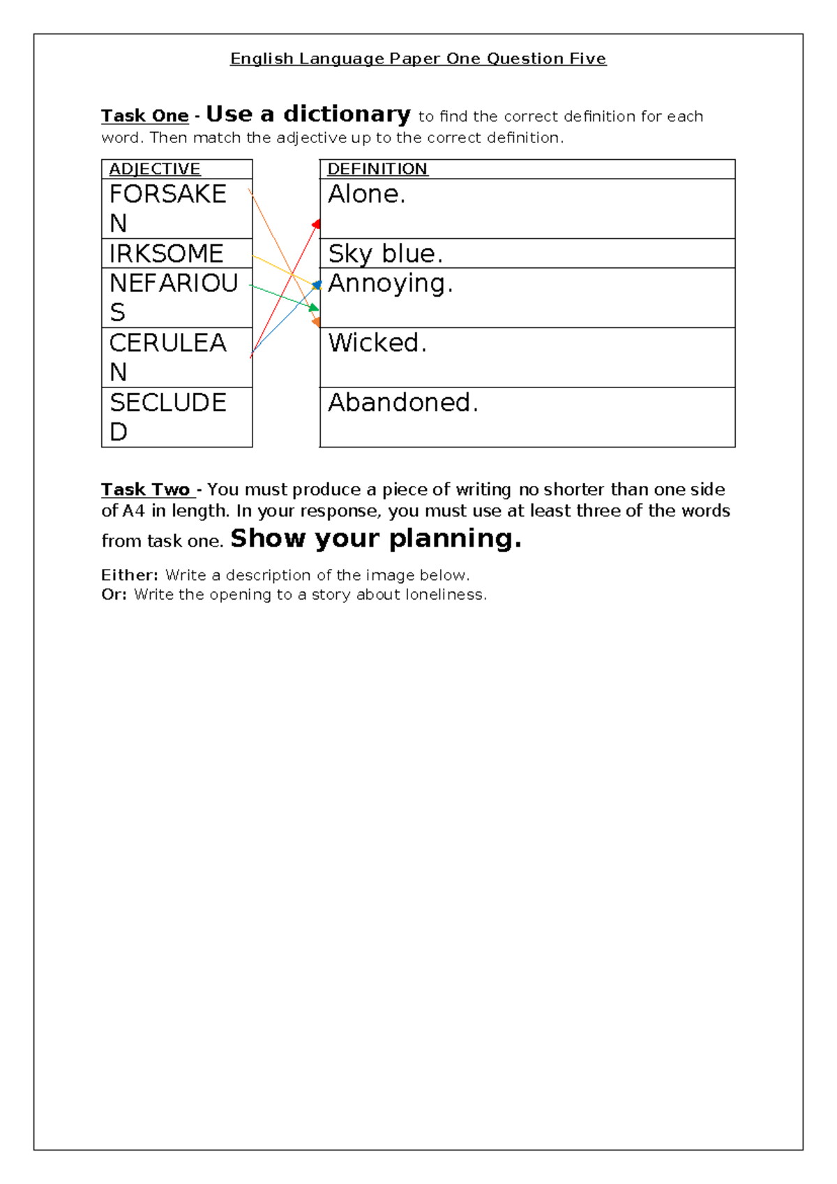 Y11 Revision Week 1 - English Language Paper One Question Five Task One ...