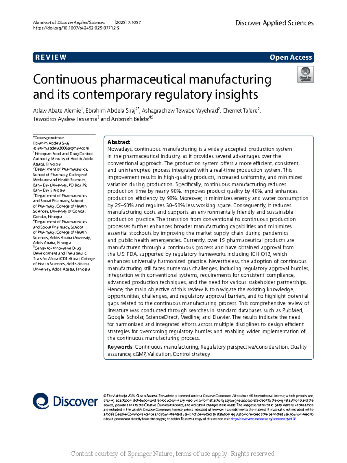 Continuous Pharmaceutical Manufacturing: Regulatory Insights and ...