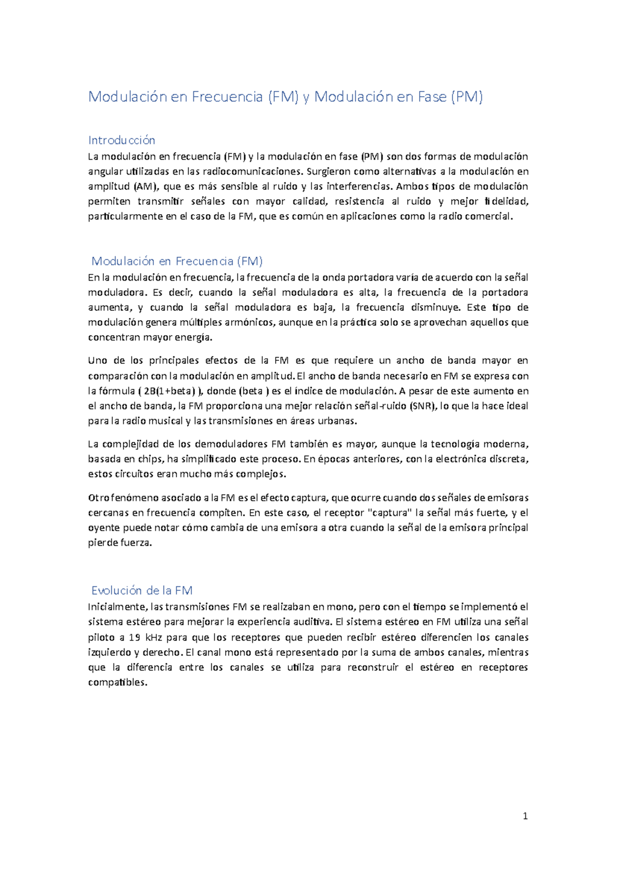 Apuntes de Modulacion FM y PM Profe - Modulación en Frecuencia (FM) y ...