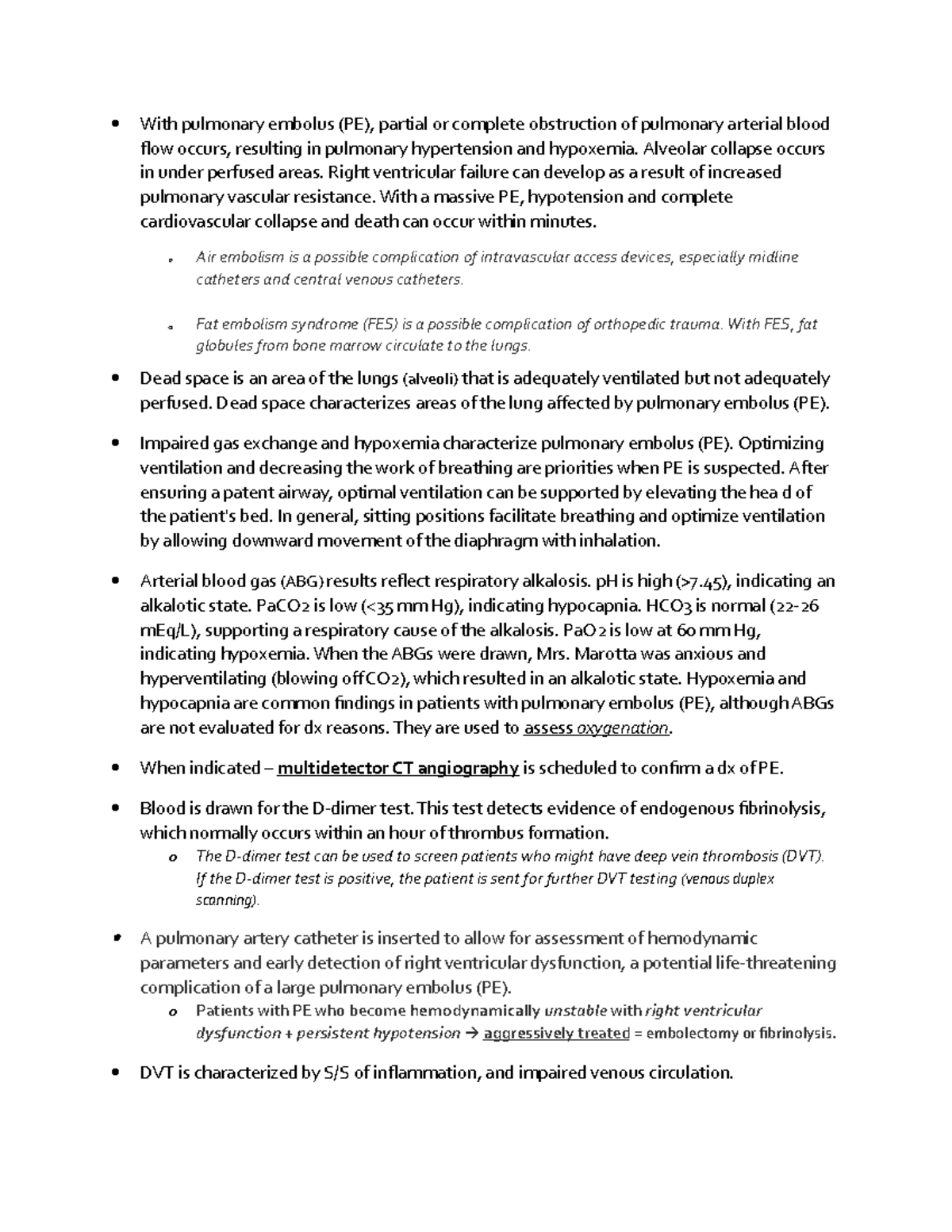 PEbook & HESI CASE Study Notes - pulmonary embolism - With pulmonary ...