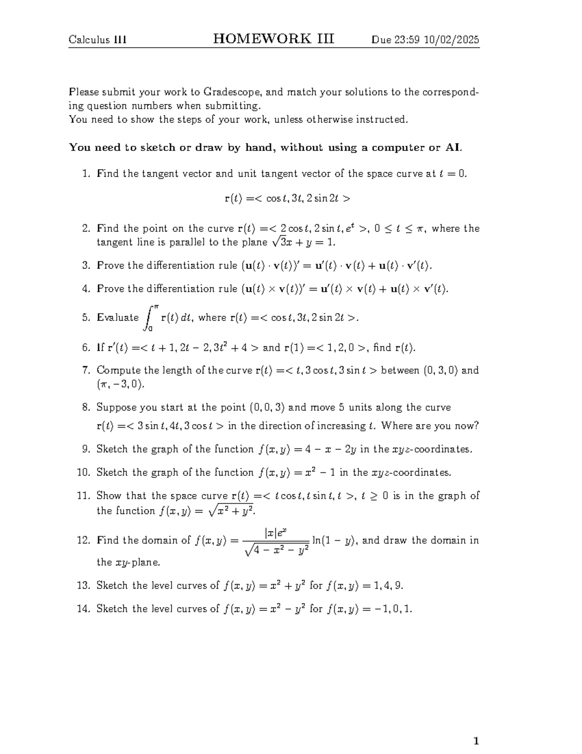 Calculus Homework 03: Tangent Vectors & Curve Analysis - Studocu