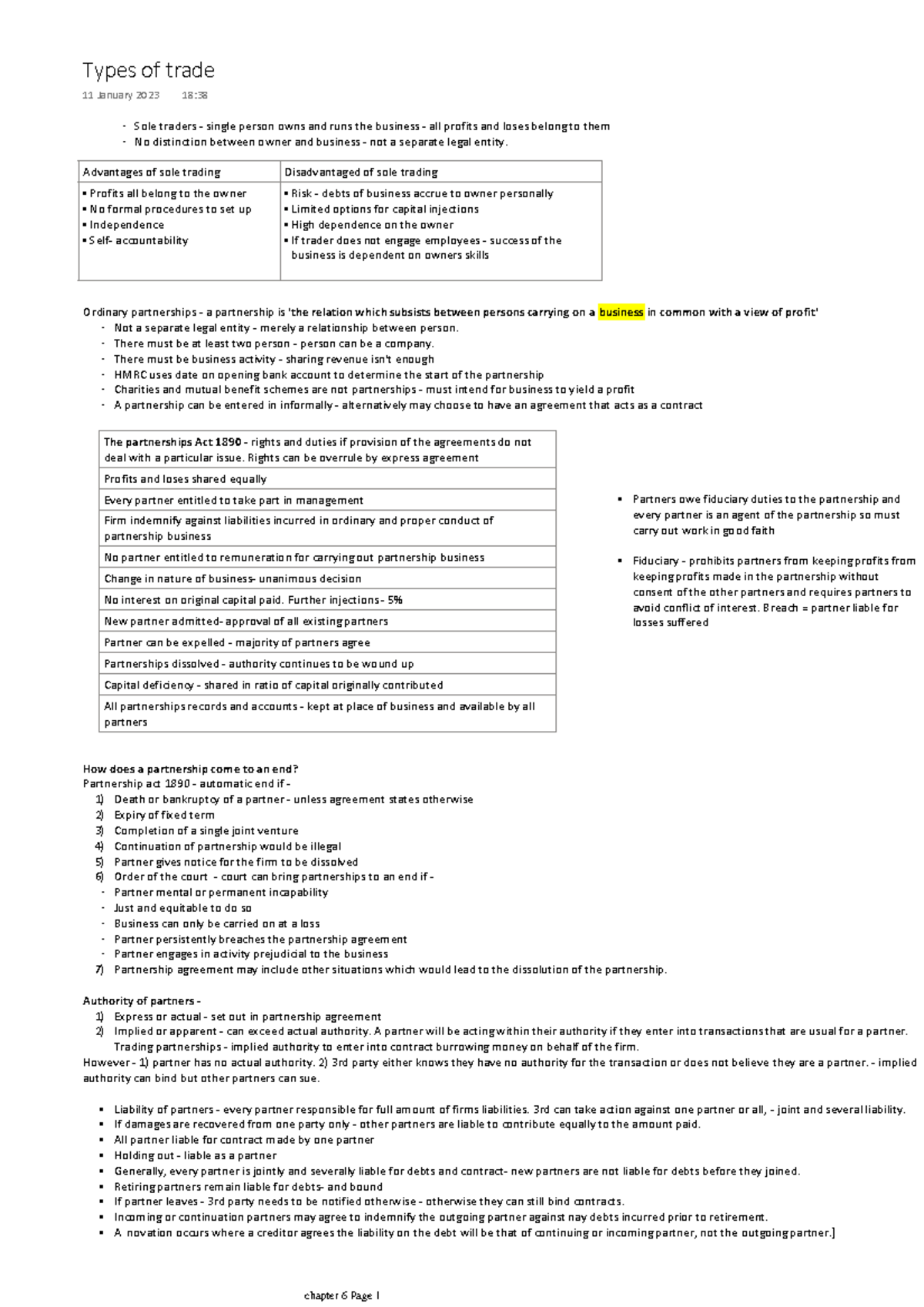 Types of Trade: Legal Framework and Partnerships - ICAEW Notes - Studocu