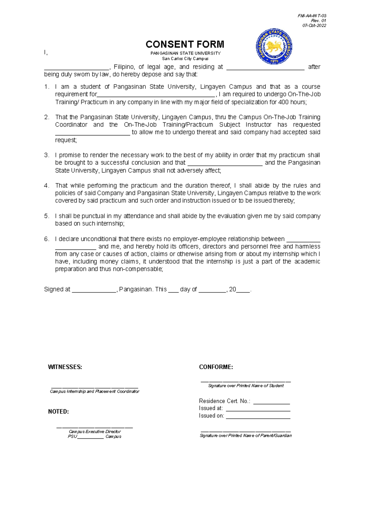 03 Waiver rev.01 - FM-AA-INT- Rev. 01 07-Oct- I ...