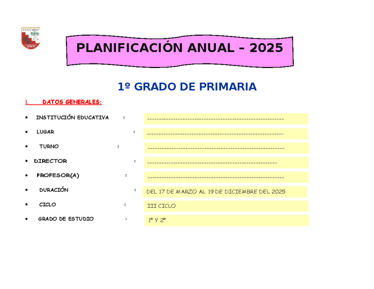 PLAN ANUAL 2025 - 1º GRADO DE PRIMARIA: ESTRATEGIAS Y UNIDADES - Studocu