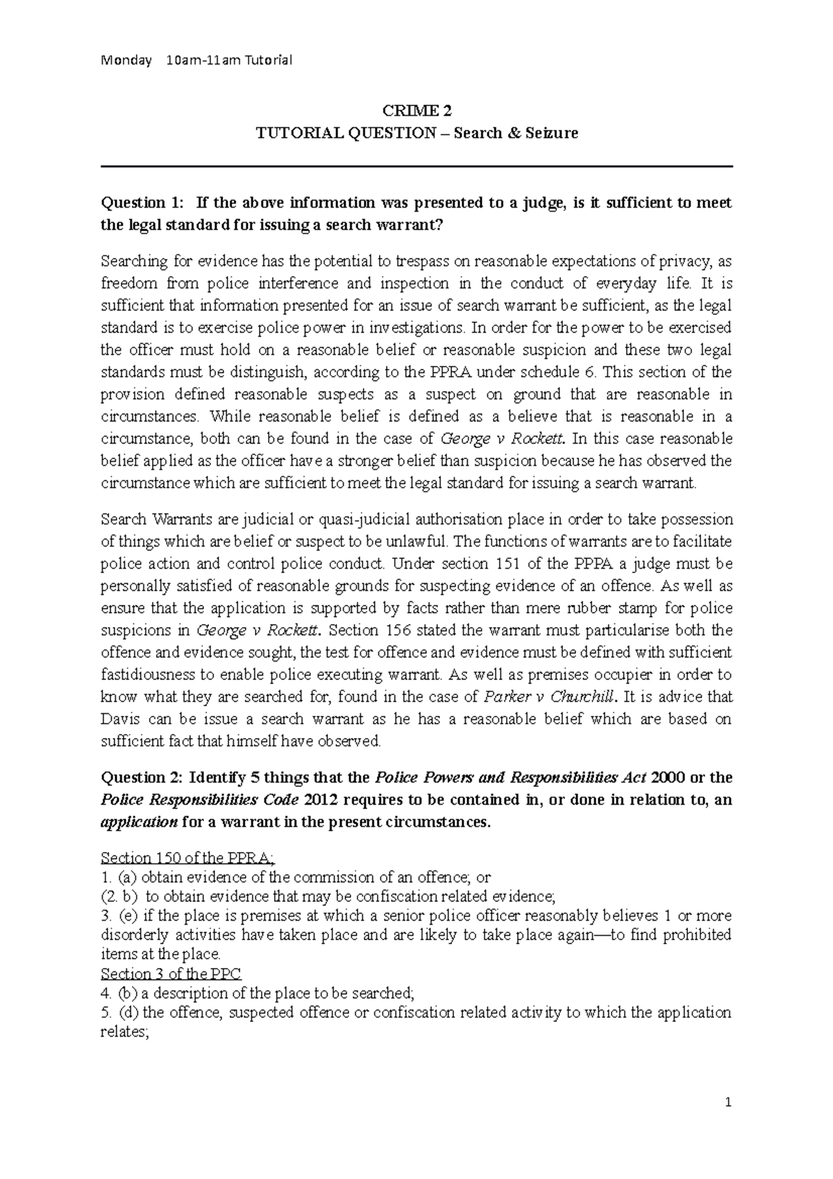 CRIME 2 TA Search & Seizure Homework - Week 6 Solutions - Studocu