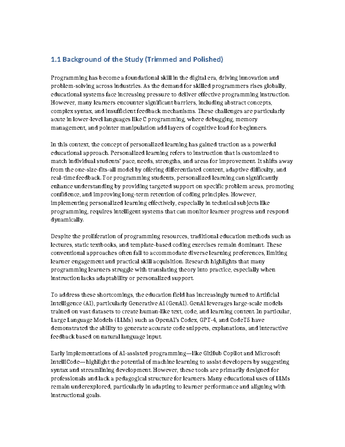 1.1 Background of the Study: Enhancing Programming Education with AI ...