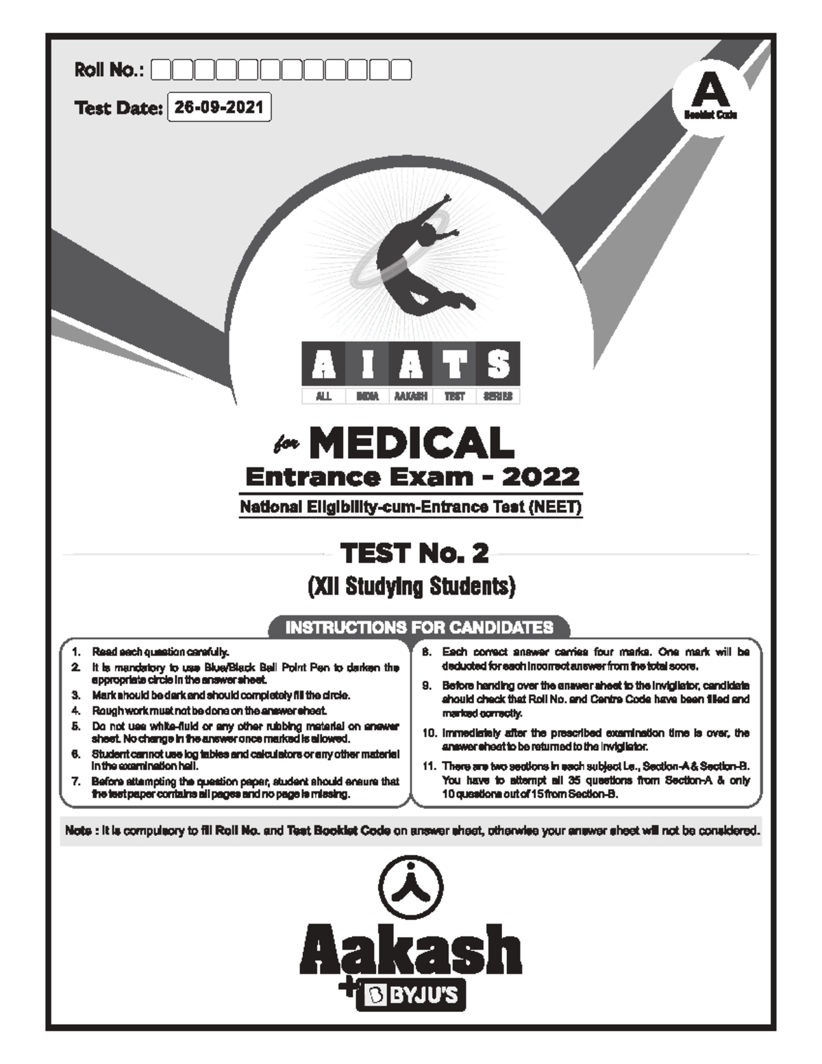 All India Aakash Test Series (AIATS) NEET 2022 Test No. 2 Code A - Studocu