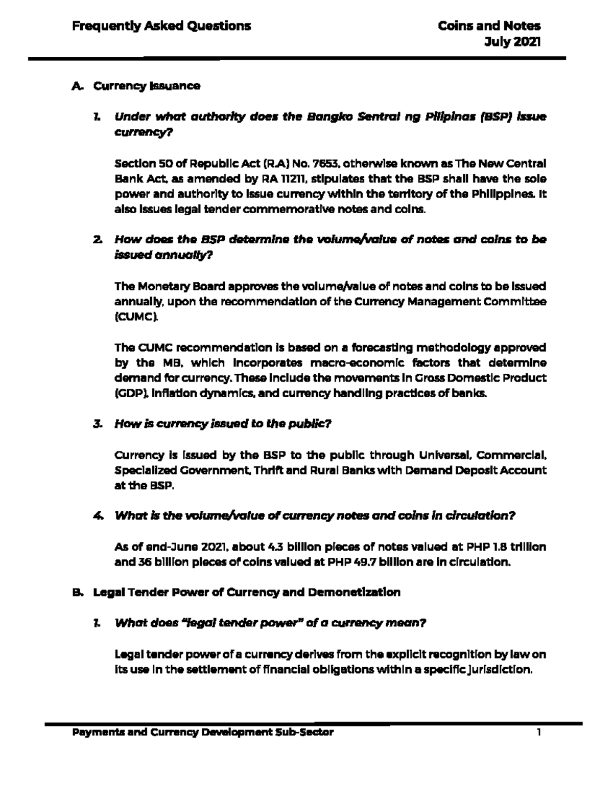Banknotes and Coins: FAQs on BSP Currency Issuance and Integrity - Studocu