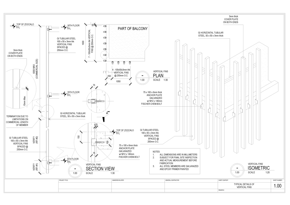Vertical Metal Fins Plans for Balcony - Structural Details - Studocu