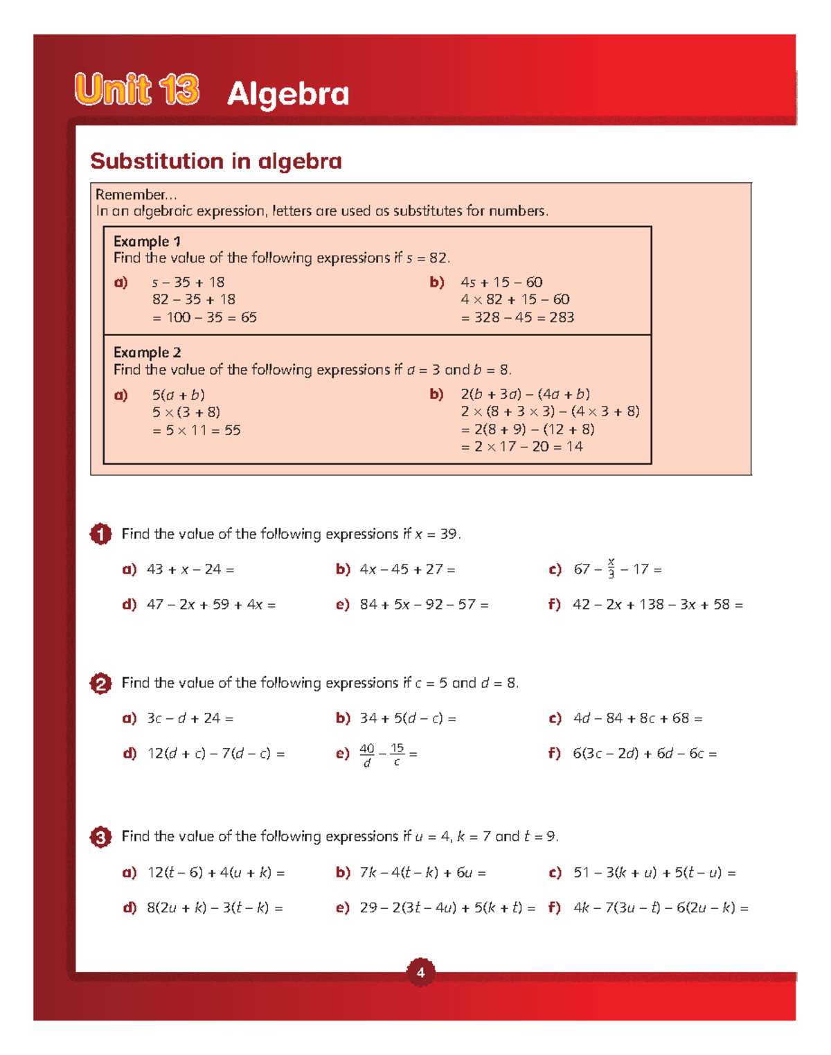 Algebra Substitution and Expression Evaluation - MATH 6B - Studocu