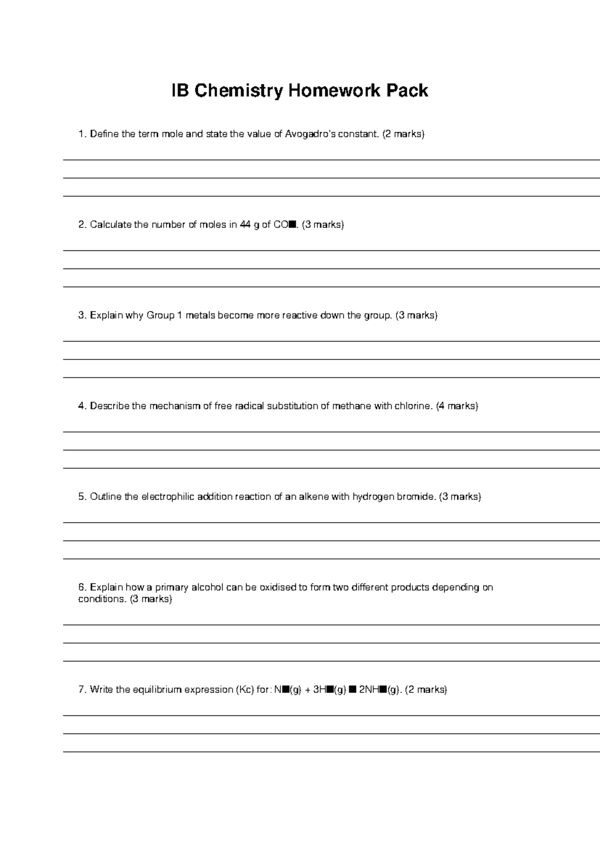 IB Chemistry Homework Pack 1: Moles, Reactions & Equilibrium - Studocu