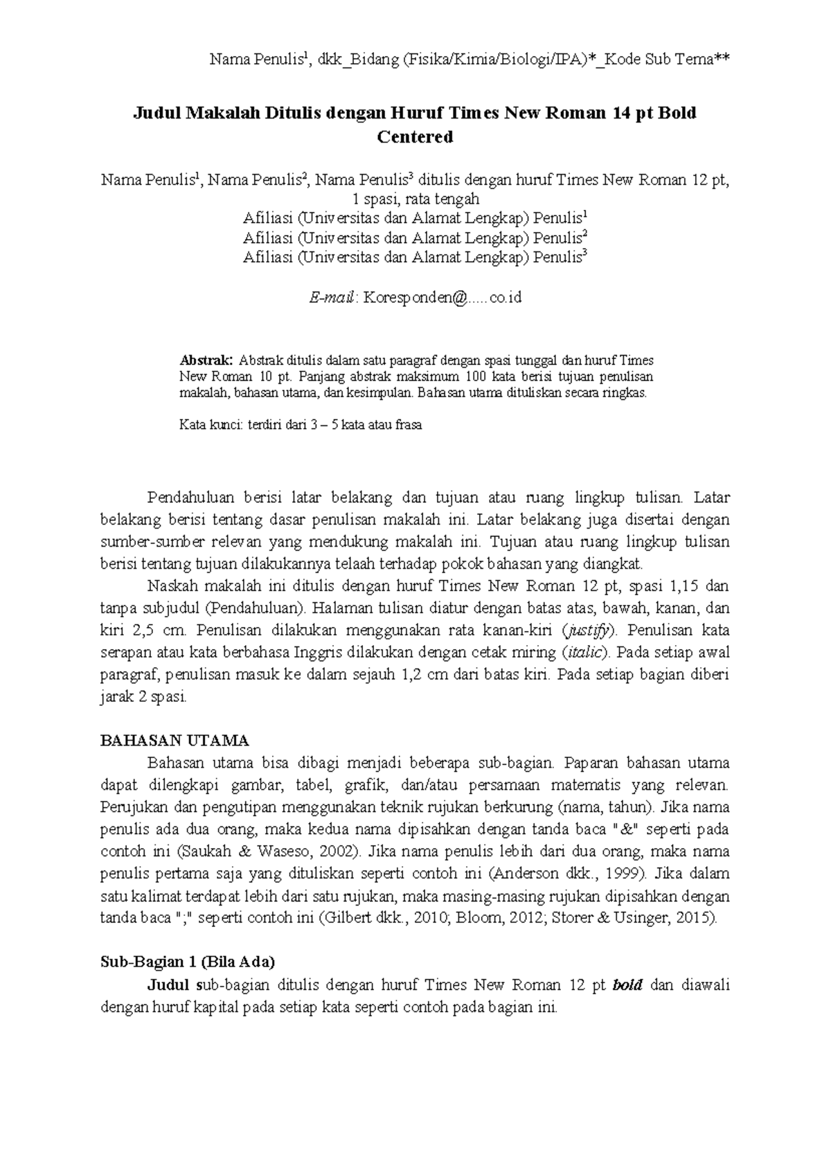 Template Makalah UM untuk Penulisan Ilmiah dan Format Naskah - Studocu