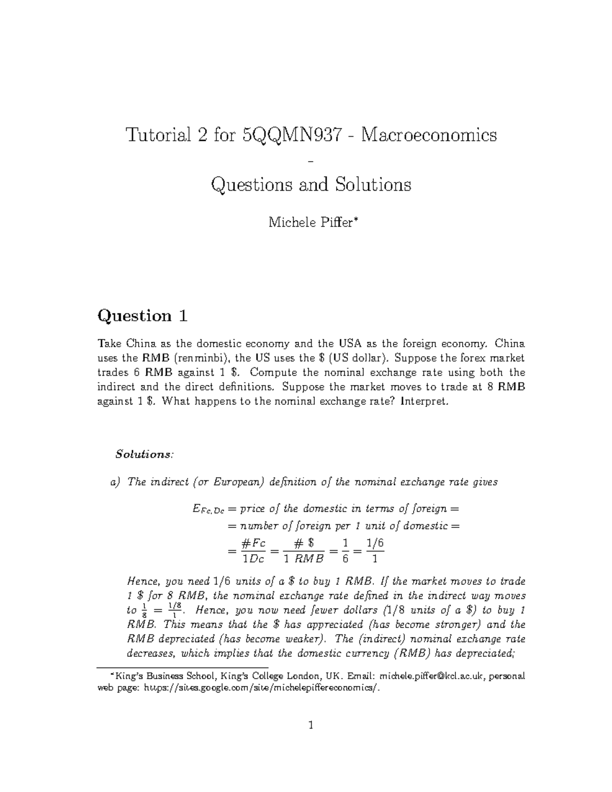Tutorial 2 for 5QQMN937 Macroeconomics: Questions & Solutions - Studocu