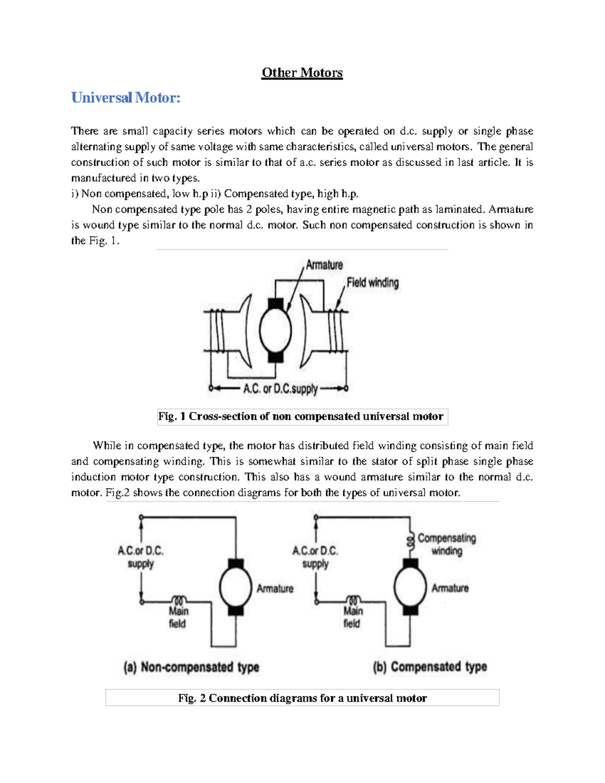 EM Module 5 (Part 2): Overview of Universal and Other Motors - Studocu