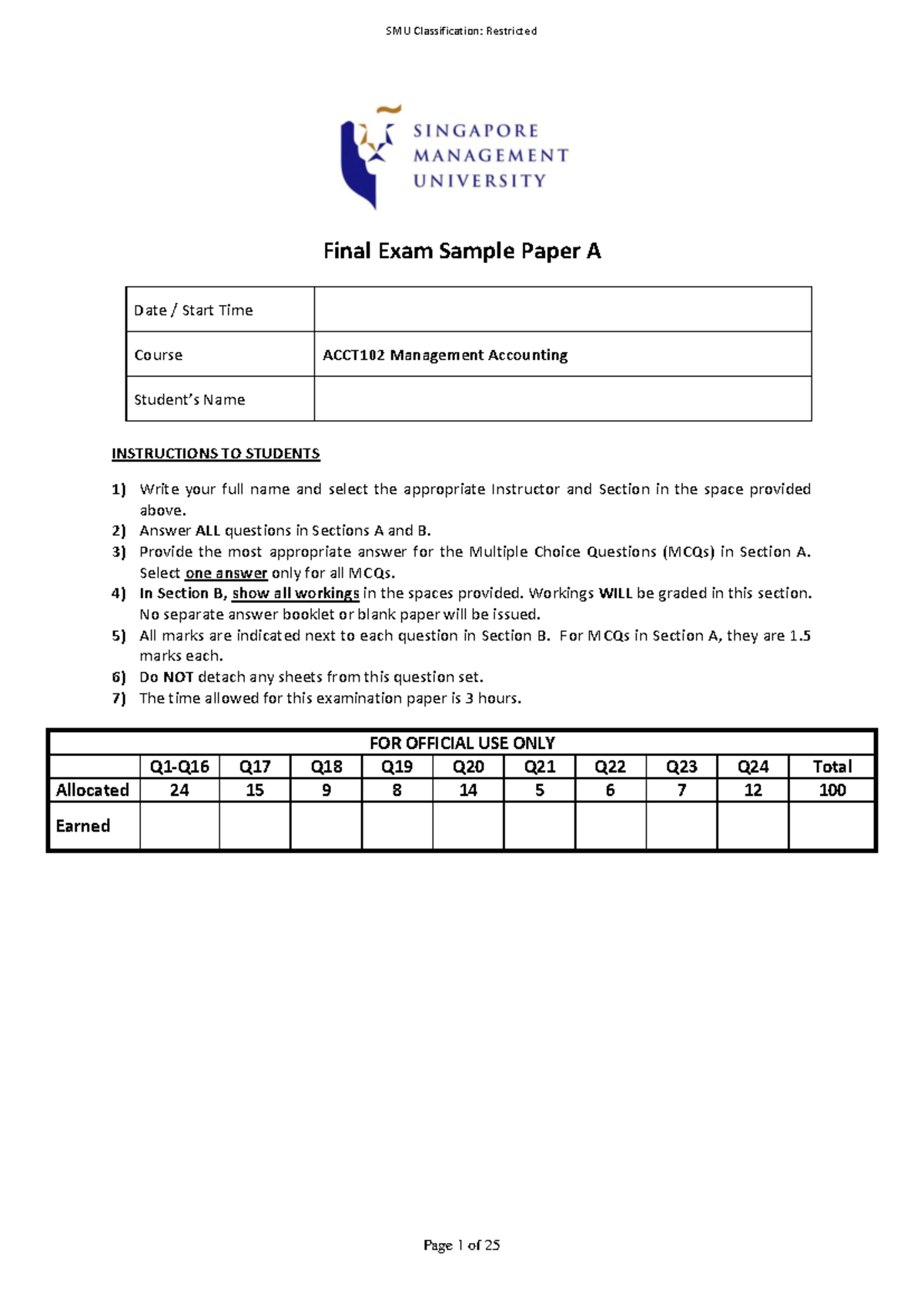 Final Exam Sample Paper A-Questions - Final Exam Sample Paper A Date ...