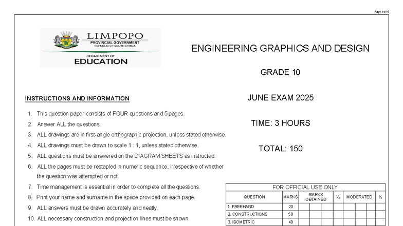 2025 JUNE EXAM GRADE 10 ENGINEERING GRAPHICS & DESIGN - Studocu